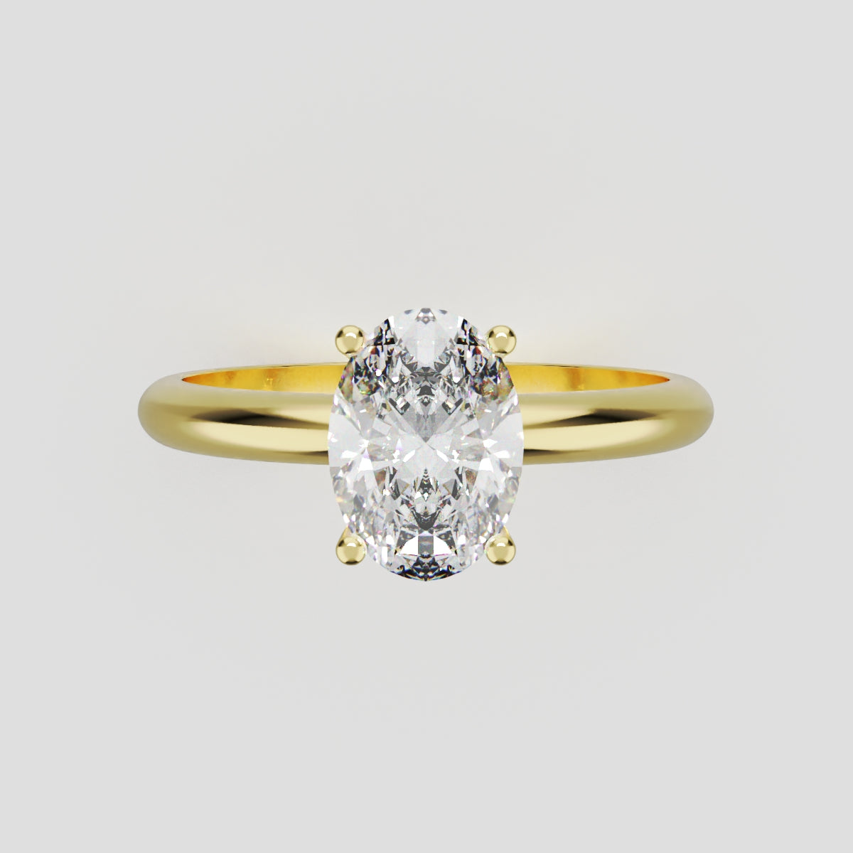 Riserbo, 1ct oval lab grown diamond engagement ring, Plain Sides, Hidden Halo, 18K yellow gold - front view