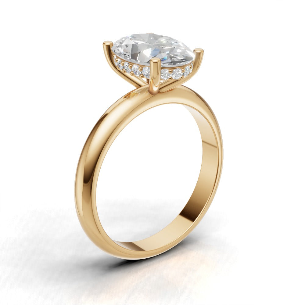 Riserbo, 2ct oval lab grown diamond engagement ring, Plain Sides, Hidden Halo, 18K yellow gold - ne