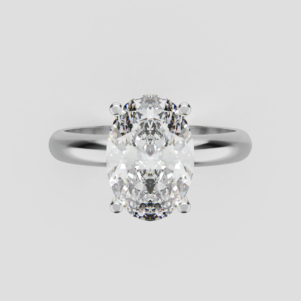 Riserbo, 2ct oval lab grown diamond engagement ring, Plain Sides, Hidden Halo, 18K white gold - front view