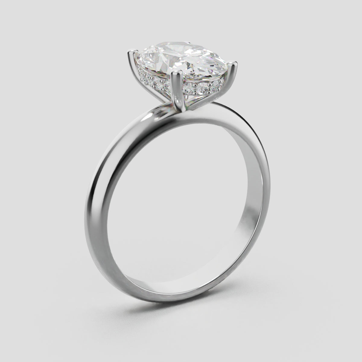 Riserbo, 2ct oval lab grown diamond engagement ring, Plain Sides, Hidden Halo, 18K white gold - ne