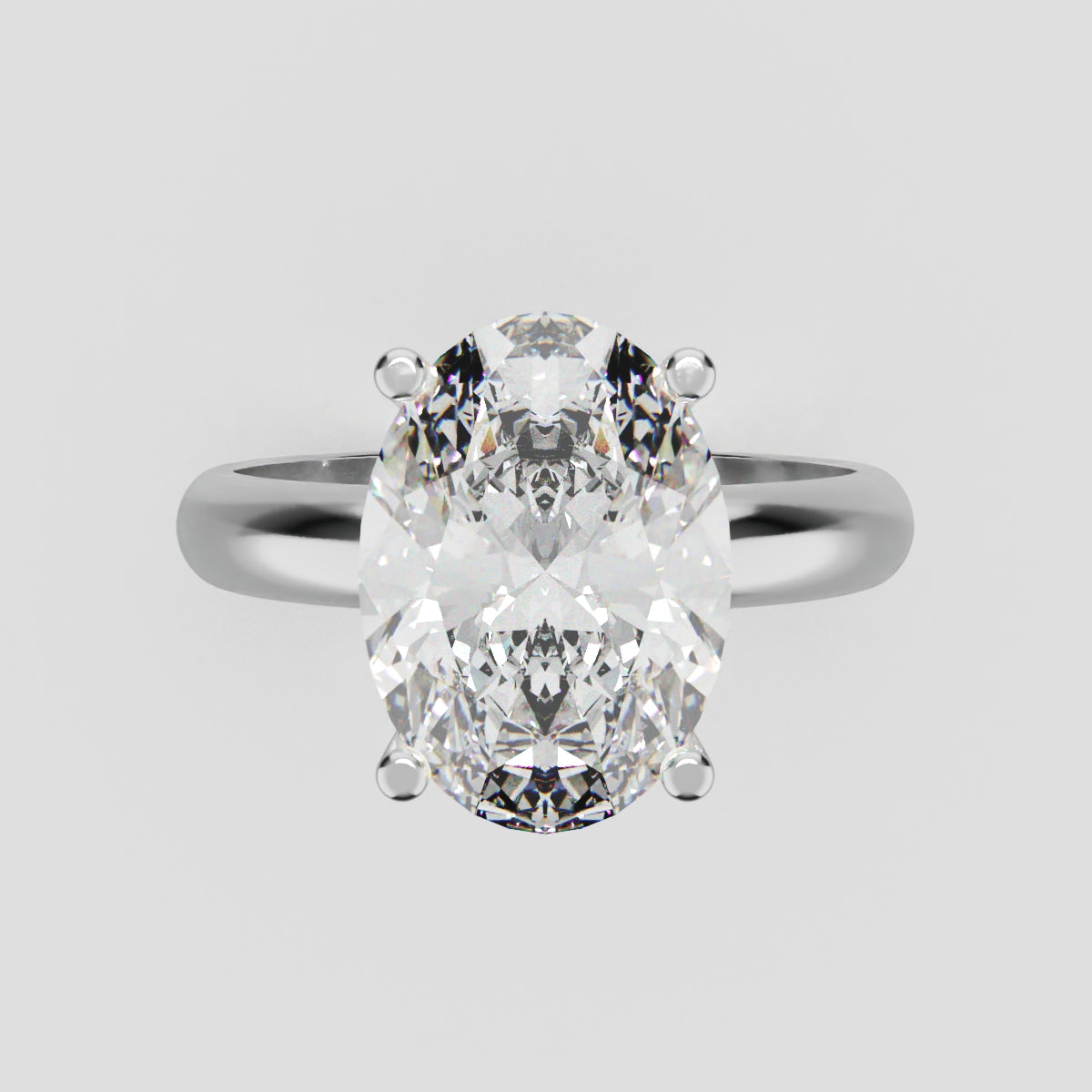 Riserbo, 3ct oval lab grown diamond engagement ring, Plain Sides, Hidden Halo, 18K white gold - front view