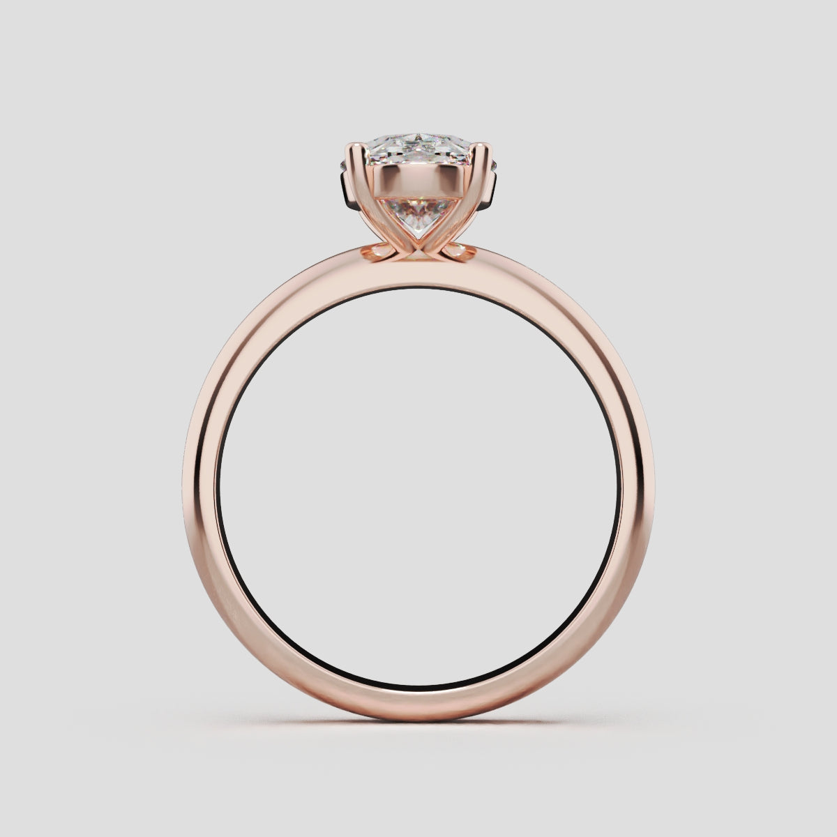 Candore, 1.5ct oval lab grown diamond engagement ring, Plain Sides, Plain Gallery, 18K rose gold - through finger