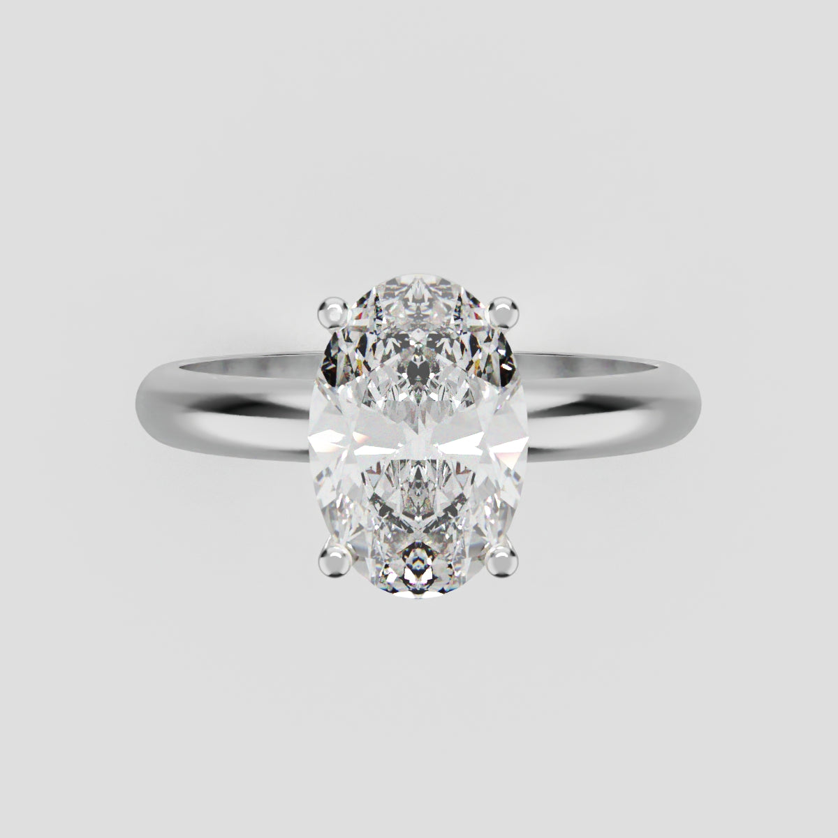 Candore, 1.5ct oval lab grown diamond engagement ring, Plain Sides, Plain Gallery, 18K white gold - front view