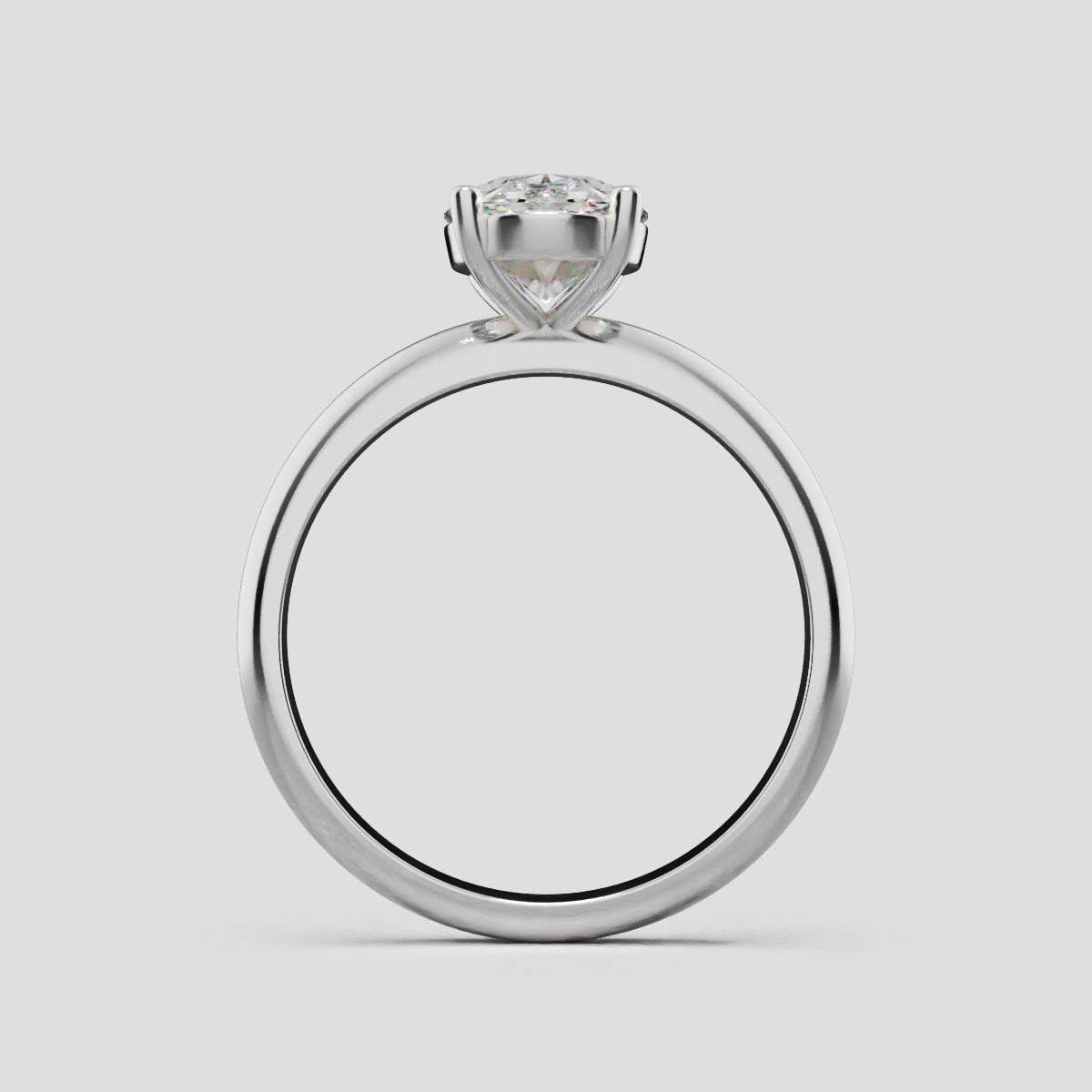 Candore, 1.5ct oval lab grown diamond engagement ring, Plain Sides, Plain Gallery, 18K white gold - through finger