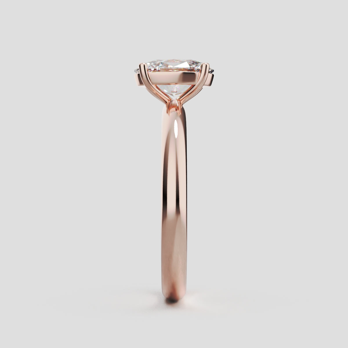 Candore, 1ct oval lab grown diamond engagement ring, Plain Sides, Plain Gallery, 18K rose gold - side view