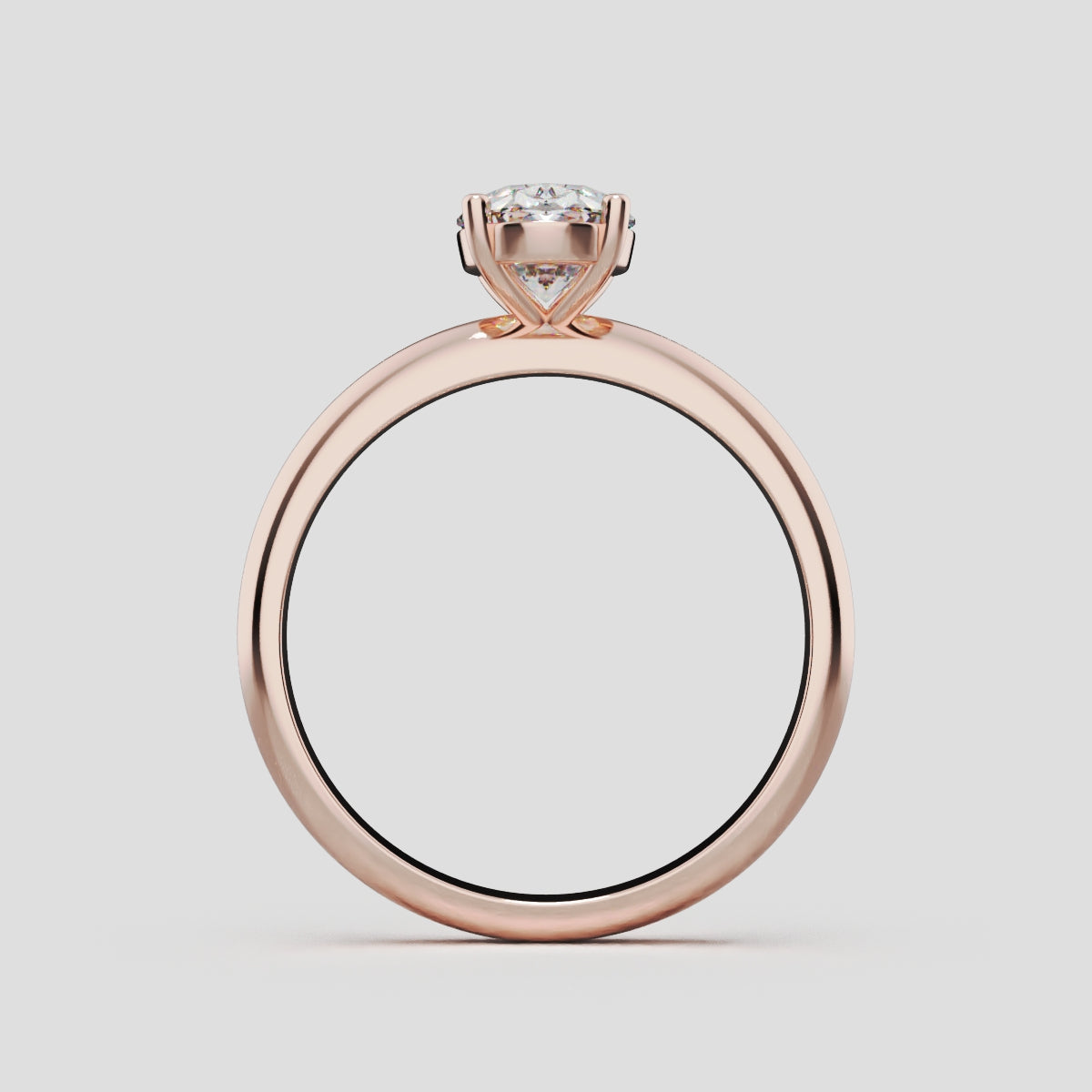 Candore, 1ct oval lab grown diamond engagement ring, Plain Sides, Plain Gallery, 18K rose gold - through finger
