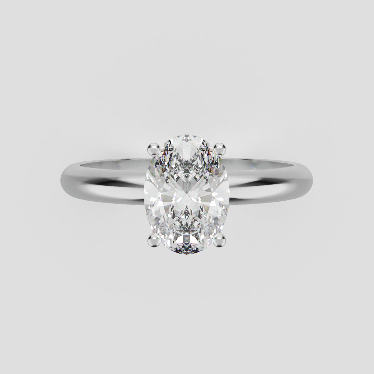 Candore, 1ct oval lab grown diamond engagement ring, Plain Sides, Plain Gallery, 18K white gold - front view