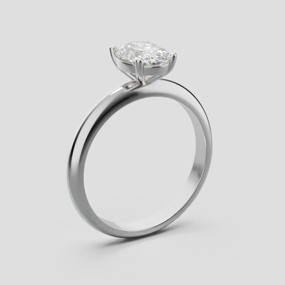 Candore, 1ct oval lab grown diamond engagement ring, Plain Sides, Plain Gallery, 18K white gold - ne
