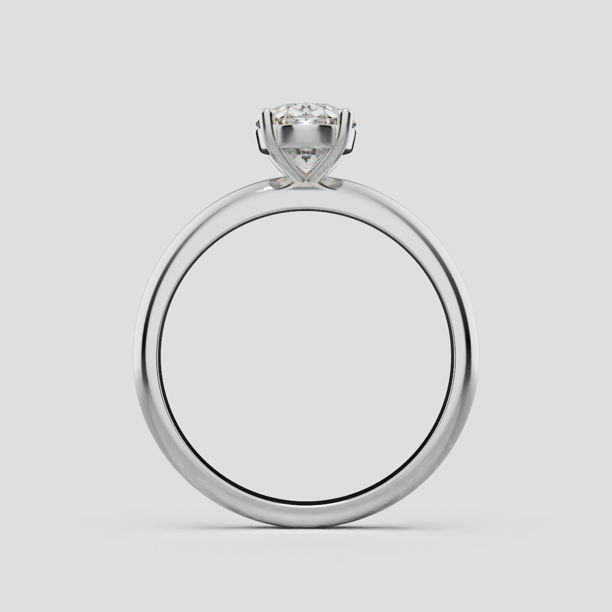 Candore, 1ct oval lab grown diamond engagement ring, Plain Sides, Plain Gallery, 18K white gold - through finger