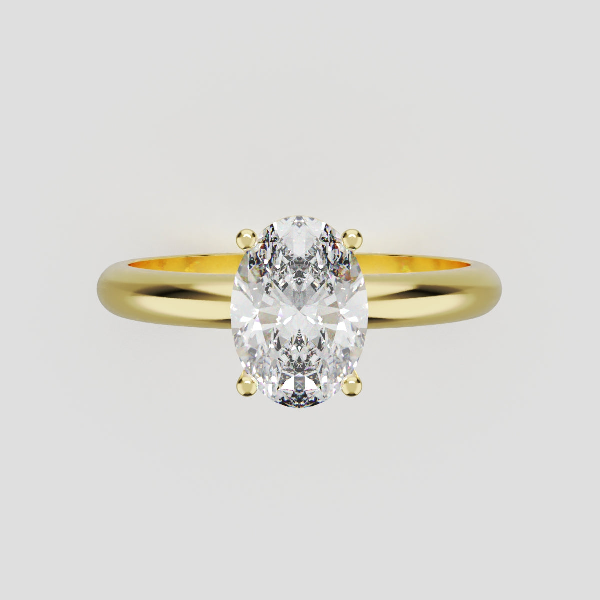 Candore, 1ct oval lab grown diamond engagement ring, Plain Sides, Plain Gallery, 18K yellow gold - front view