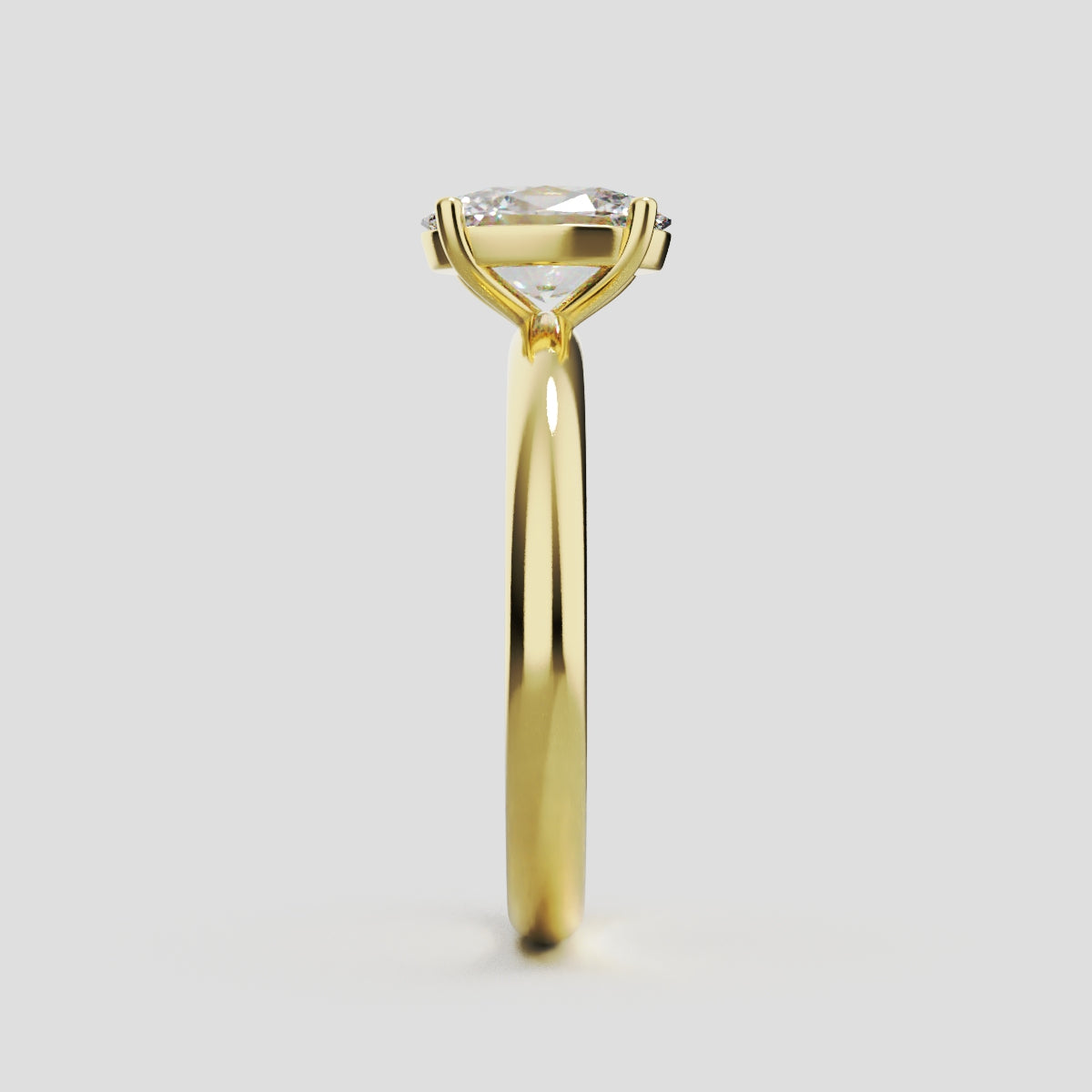 Candore, 1ct oval lab grown diamond engagement ring, Plain Sides, Plain Gallery, 18K yellow gold - side view