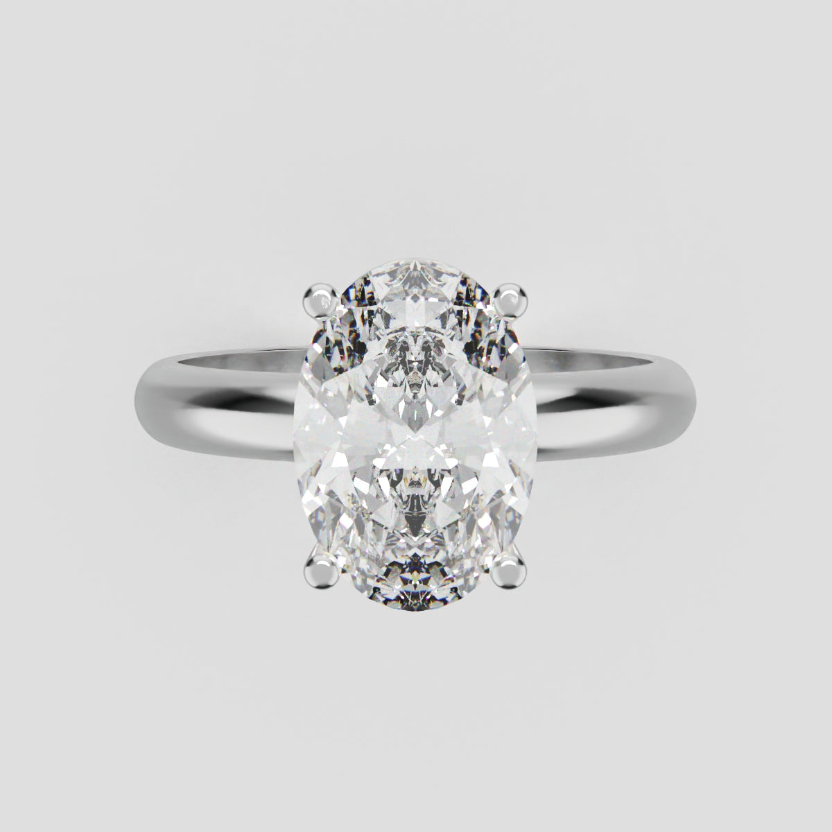 Candore, 2ct oval lab grown diamond engagement ring, Plain Sides, Plain Gallery, 18K white gold - front view