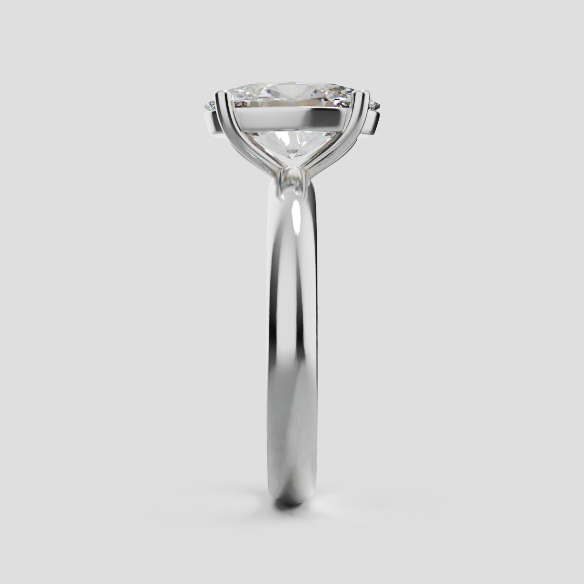 Candore, 2ct oval lab grown diamond engagement ring, Plain Sides, Plain Gallery, 18K white gold - side view