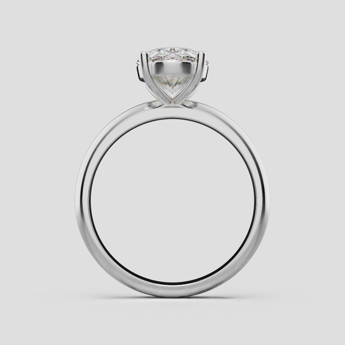 Candore, 2ct oval lab grown diamond engagement ring, Plain Sides, Plain Gallery, 18K white gold - through finger