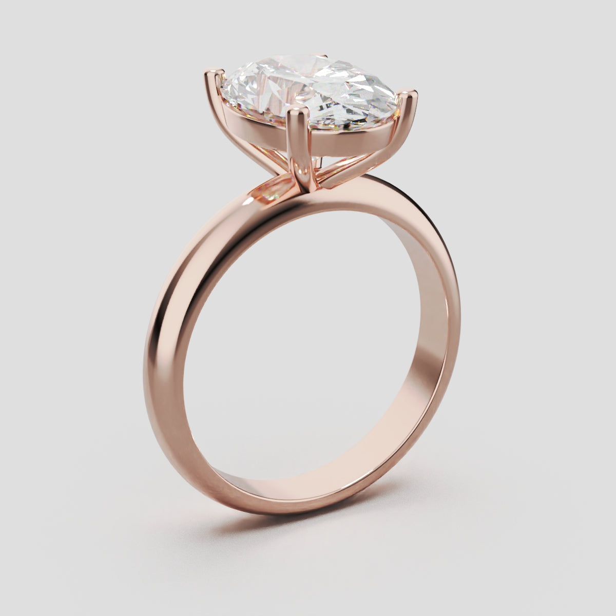 Candore, 3ct oval lab grown diamond engagement ring, Plain Sides, Plain Gallery, 18K rose gold - ne
