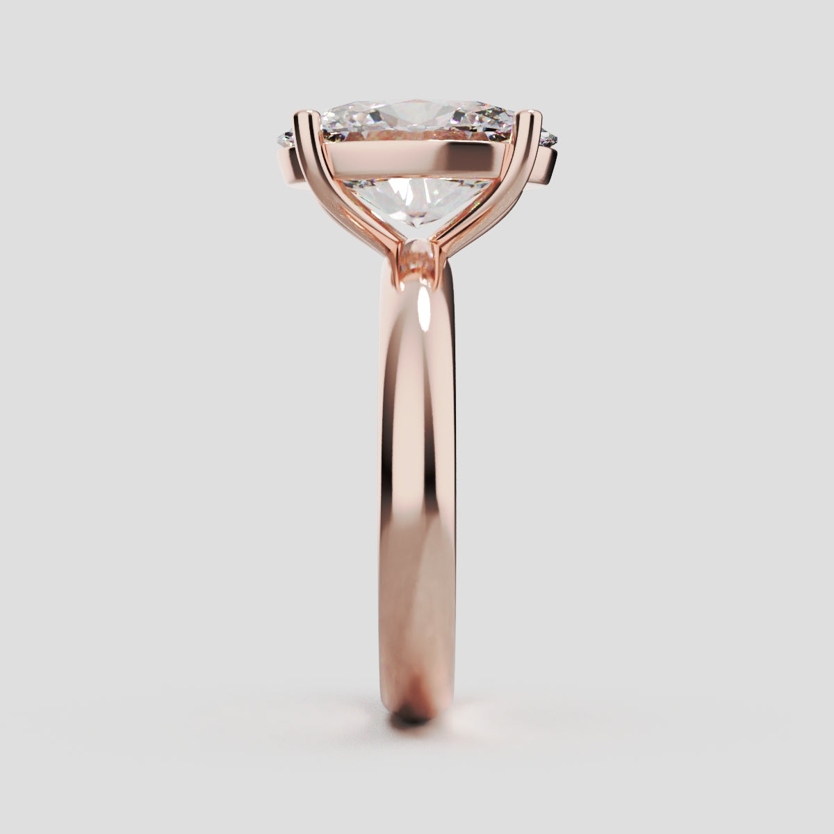 Candore, 3ct oval lab grown diamond engagement ring, Plain Sides, Plain Gallery, 18K rose gold - side view