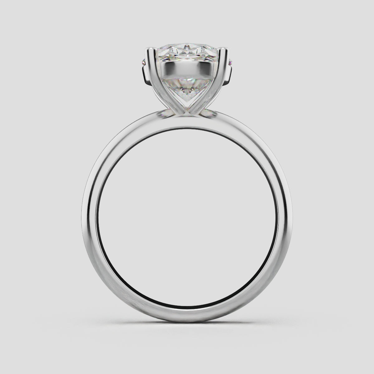 Candore, 3ct oval lab grown diamond engagement ring, Plain Sides, Plain Gallery, 18K white gold - through finger