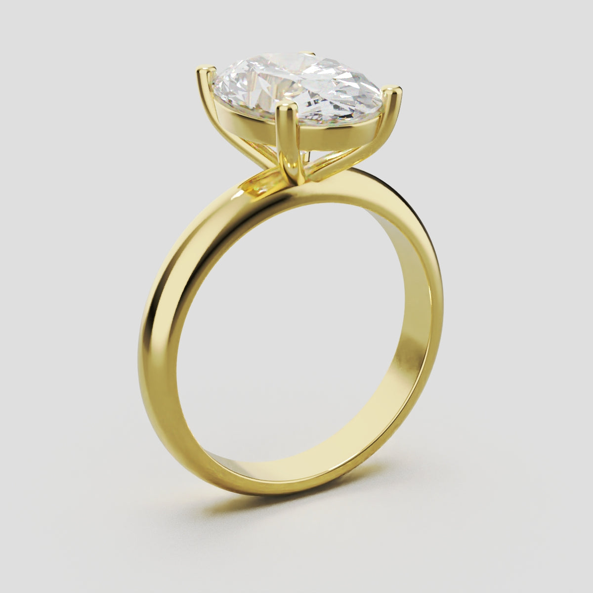 Candore, 3ct oval lab grown diamond engagement ring, Plain Sides, Plain Gallery, 18K yellow gold - ne