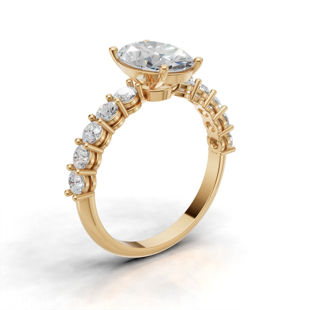 Rivo, 1.5ct oval lab grown diamond engagement ring, 2.5mm Side Stones, 18K yellow gold - ne