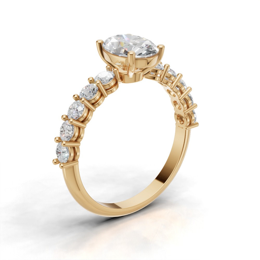 Rivo, 1ct oval lab grown diamond engagement ring, 2.5mm Side Stones, 18K yellow gold - ne