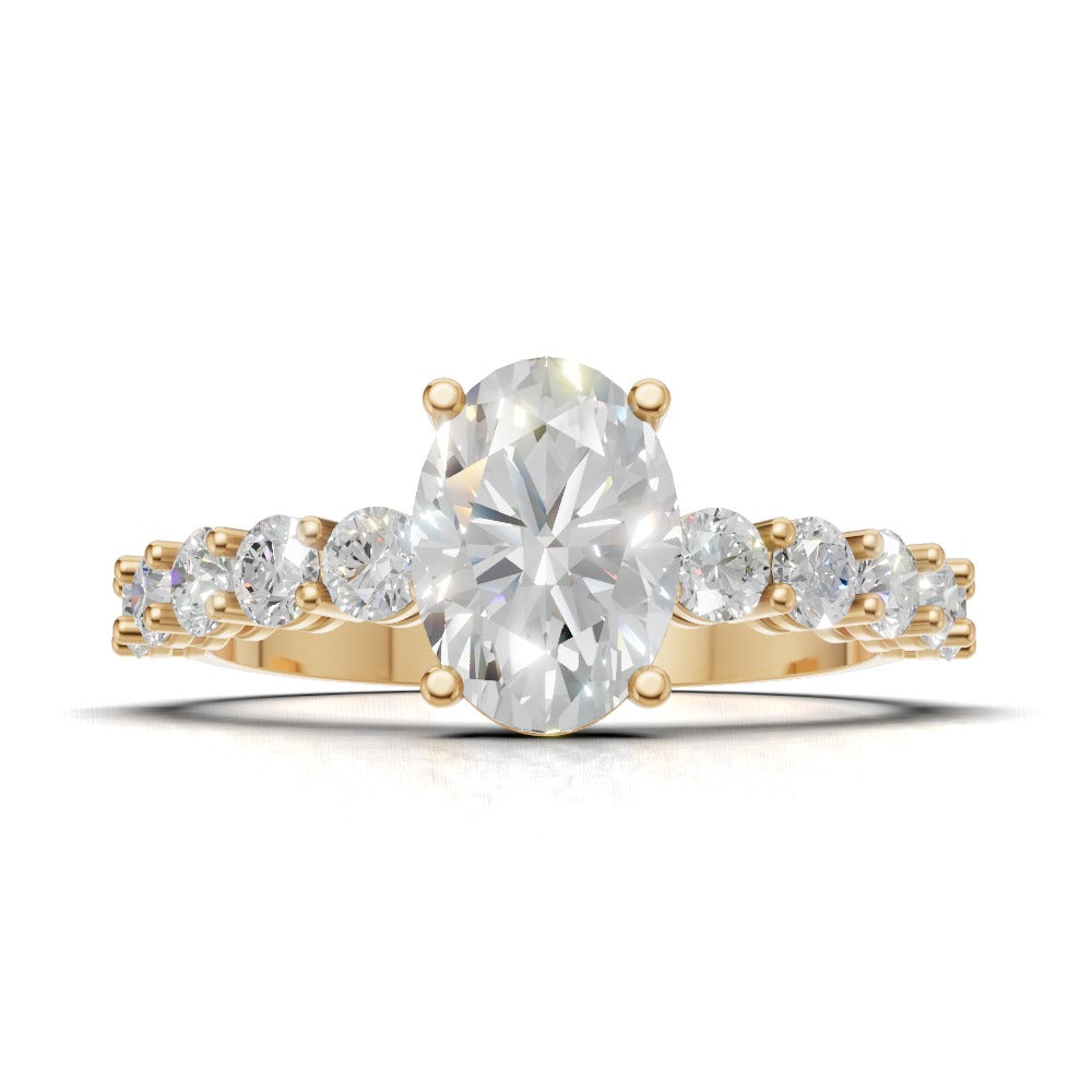 Rivo, 1ct oval lab grown diamond engagement ring, 2.5mm Side Stones, 18K yellow gold - view 4
