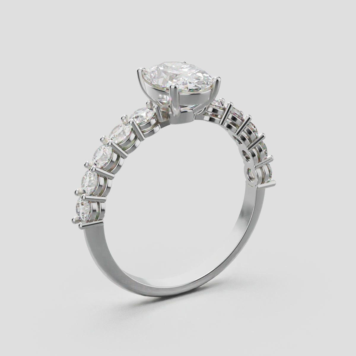 Rivo, 1ct oval lab grown diamond engagement ring, 2.5mm Side Stones, 18K white gold - ne