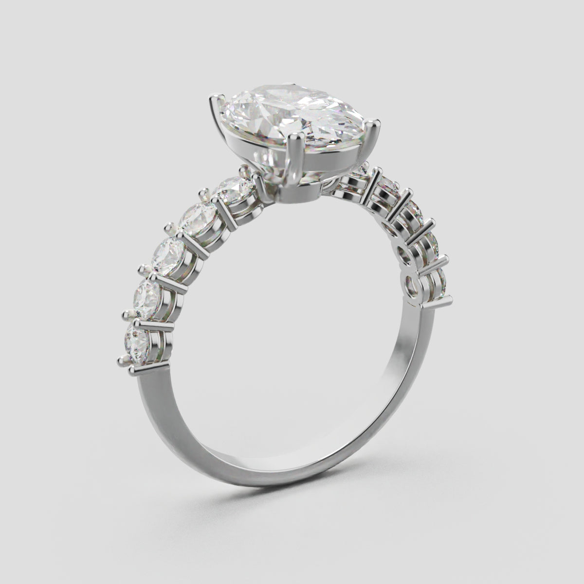 Rivo, 2ct oval lab grown diamond engagement ring, 2.5mm Side Stones, 18K white gold - ne