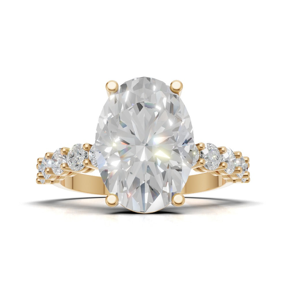 Rivo, 3ct oval lab grown diamond engagement ring, 2.5mm Side Stones, 18K yellow gold - view 4