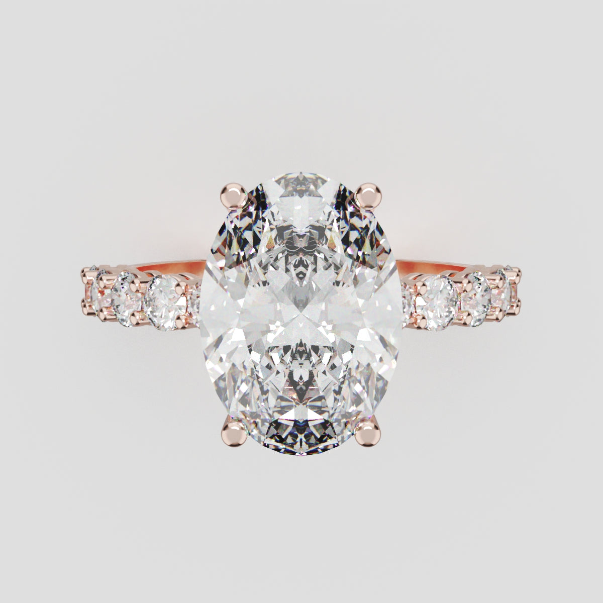 Rivo, 3ct oval lab grown diamond engagement ring, 2.5mm Side Stones, 18K rose gold - front view