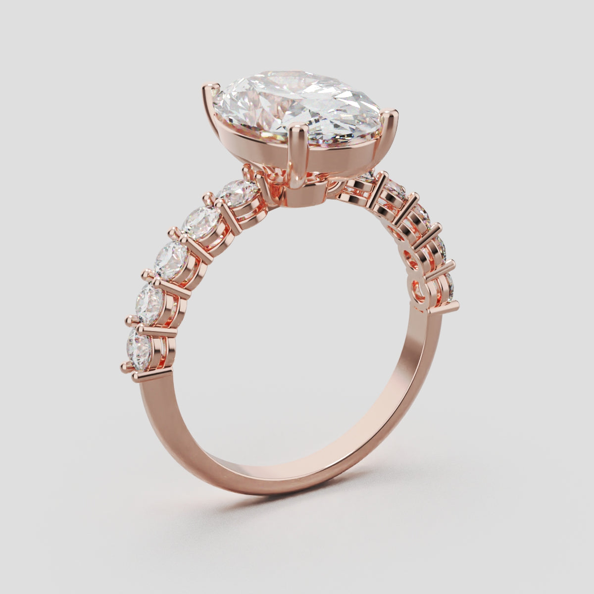 Rivo, 3ct oval lab grown diamond engagement ring, 2.5mm Side Stones, 18K rose gold - ne