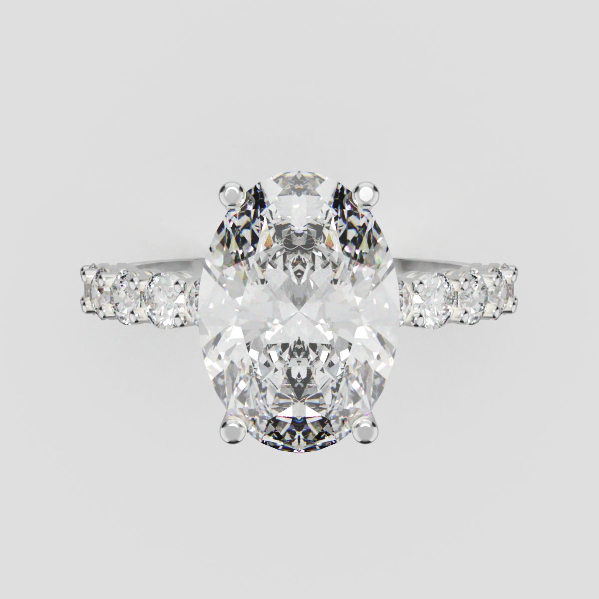 Rivo, 3ct oval lab grown diamond engagement ring, 2.5mm Side Stones, 18K white gold - front view