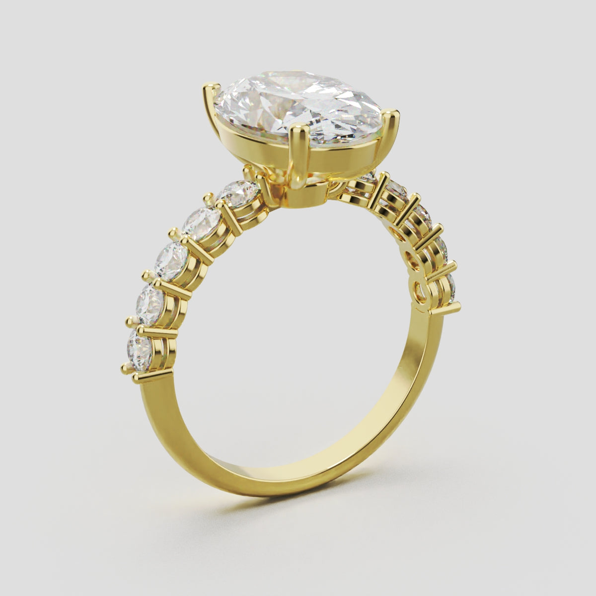 Rivo, 3ct oval lab grown diamond engagement ring, 2.5mm Side Stones, 18K yellow gold - ne