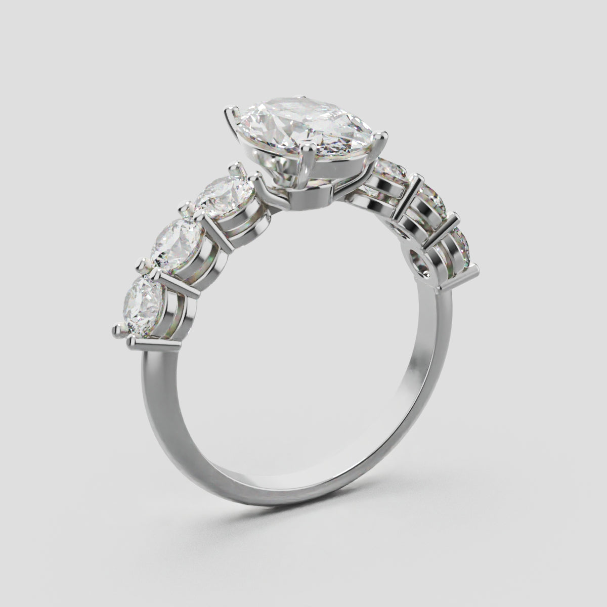 Delta, 1.5ct oval lab grown diamond engagement ring, 3.5mm Side Stones, 18K white gold - ne
