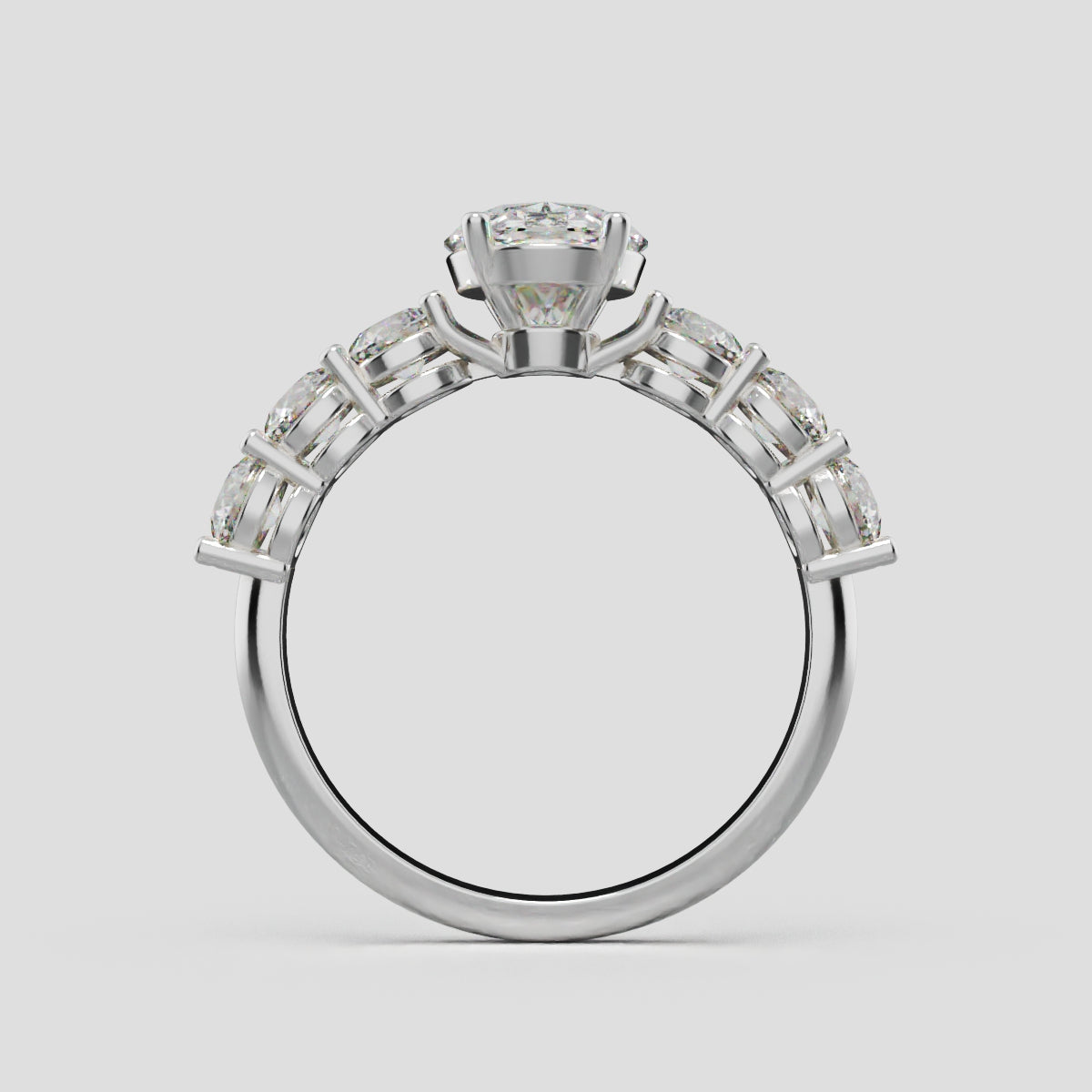 Delta, 1.5ct oval lab grown diamond engagement ring, 3.5mm Side Stones, 18K white gold - through finger
