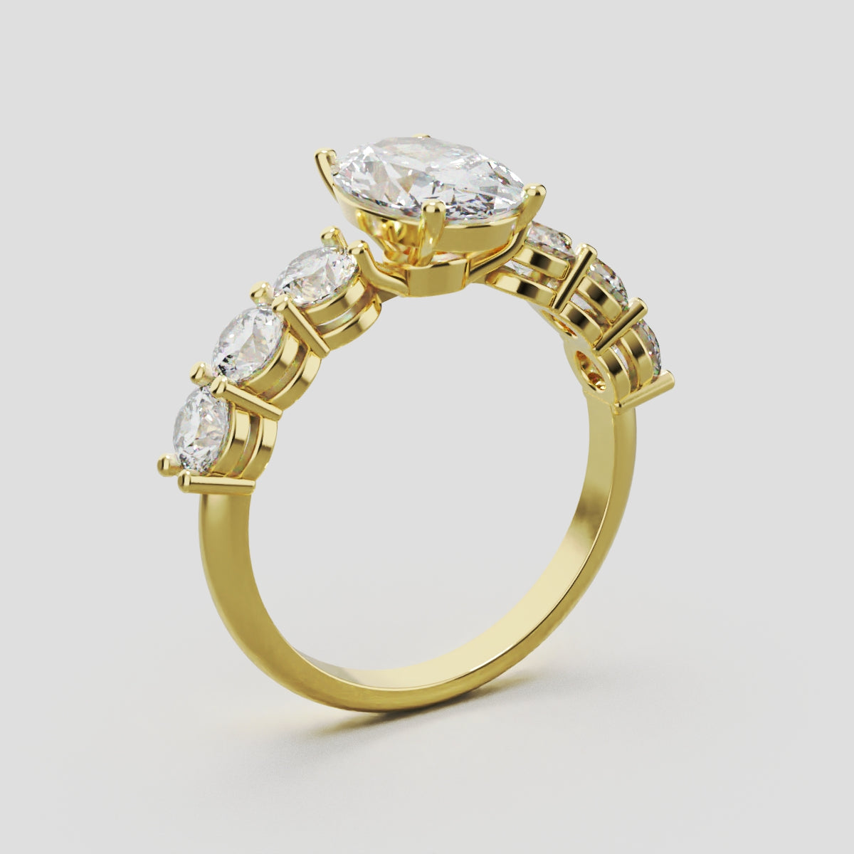 Delta, 1.5ct oval lab grown diamond engagement ring, 3.5mm Side Stones, 18K yellow gold - ne