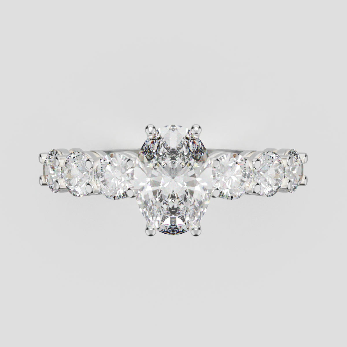 Delta, 1ct oval lab grown diamond engagement ring, 3.5mm Side Stones, 18K white gold - front view