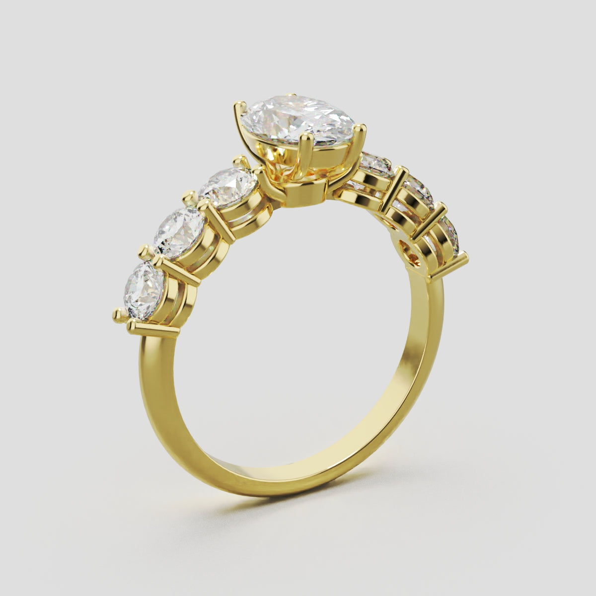 Delta, 1ct oval lab grown diamond engagement ring, 3.5mm Side Stones, 18K yellow gold - ne