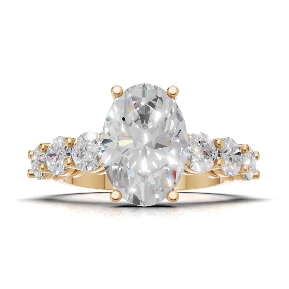 Delta, 2ct oval lab grown diamond engagement ring, 3.5mm Side Stones, 18K yellow gold - view 4