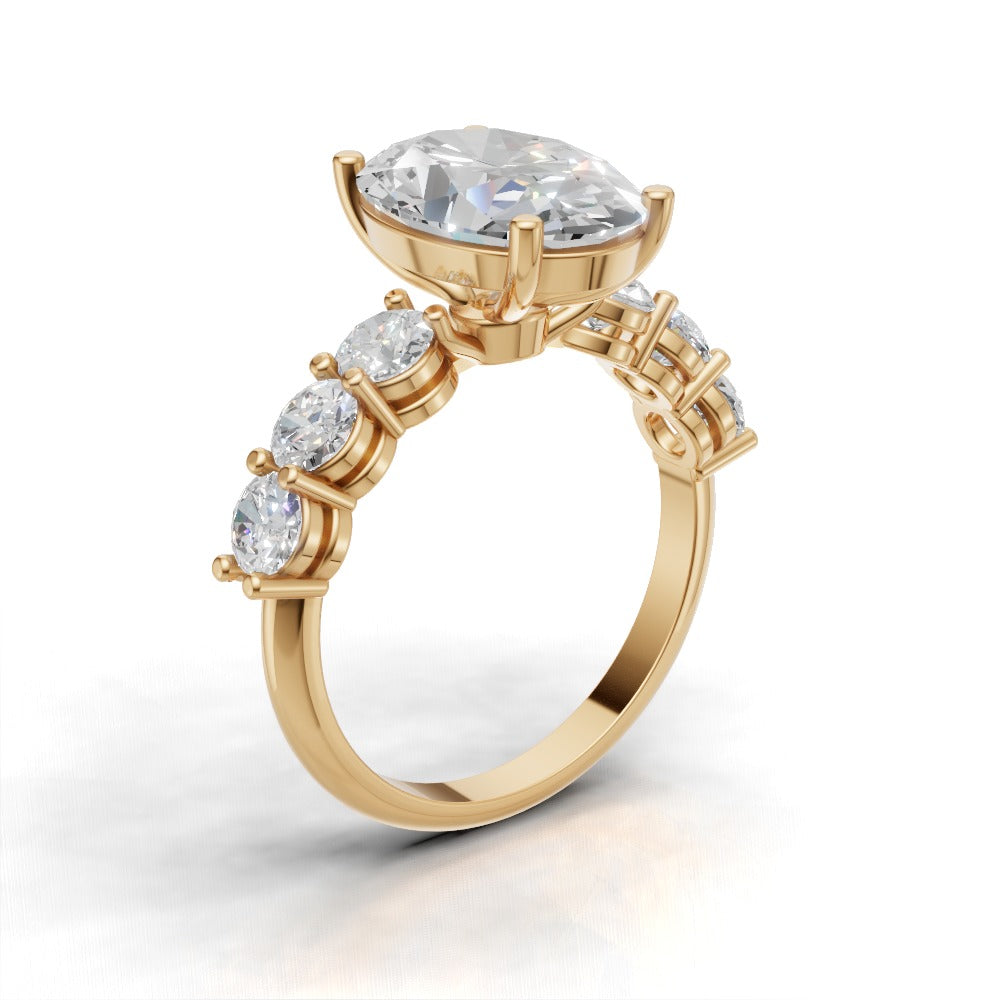 Delta, 3ct oval lab grown diamond engagement ring, 3.5mm Side Stones, 18K yellow gold - ne