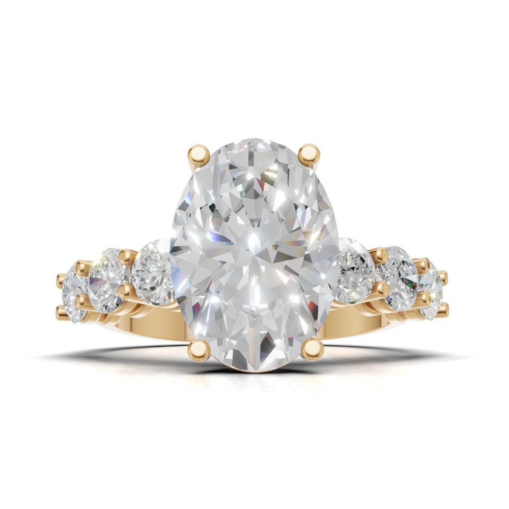 Delta, 3ct oval lab grown diamond engagement ring, 3.5mm Side Stones, 18K yellow gold - view 4