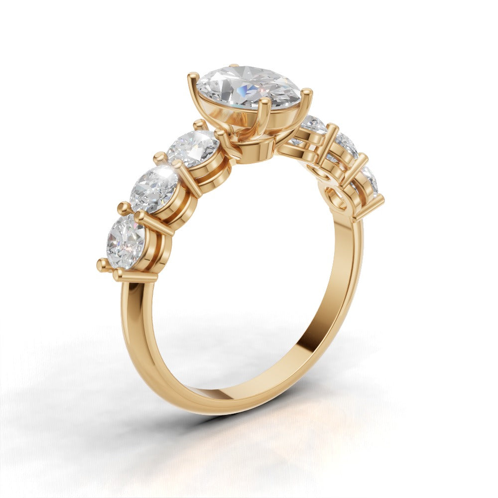 Delta, 1ct oval lab grown diamond engagement ring, 3.5mm Side Stones, 18K yellow gold - ne