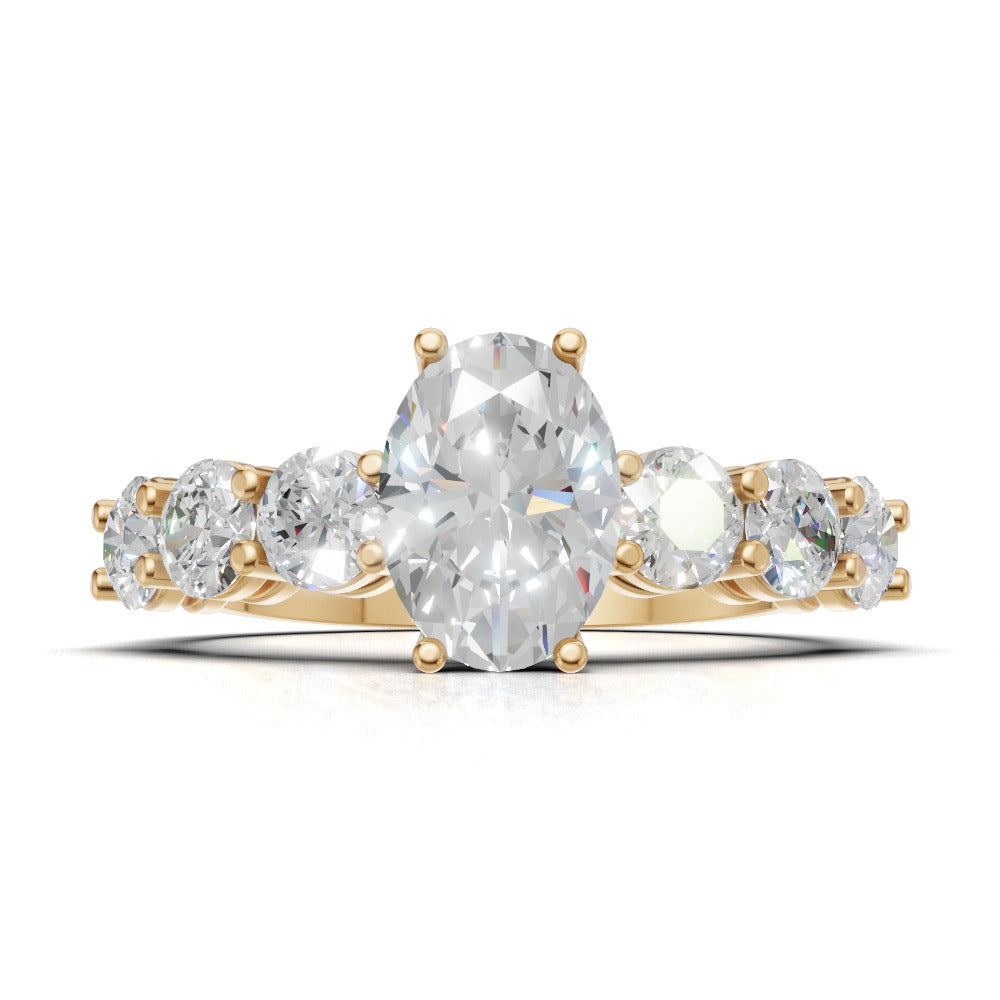 Delta, 1ct oval lab grown diamond engagement ring, 3.5mm Side Stones, 18K yellow gold - view 4