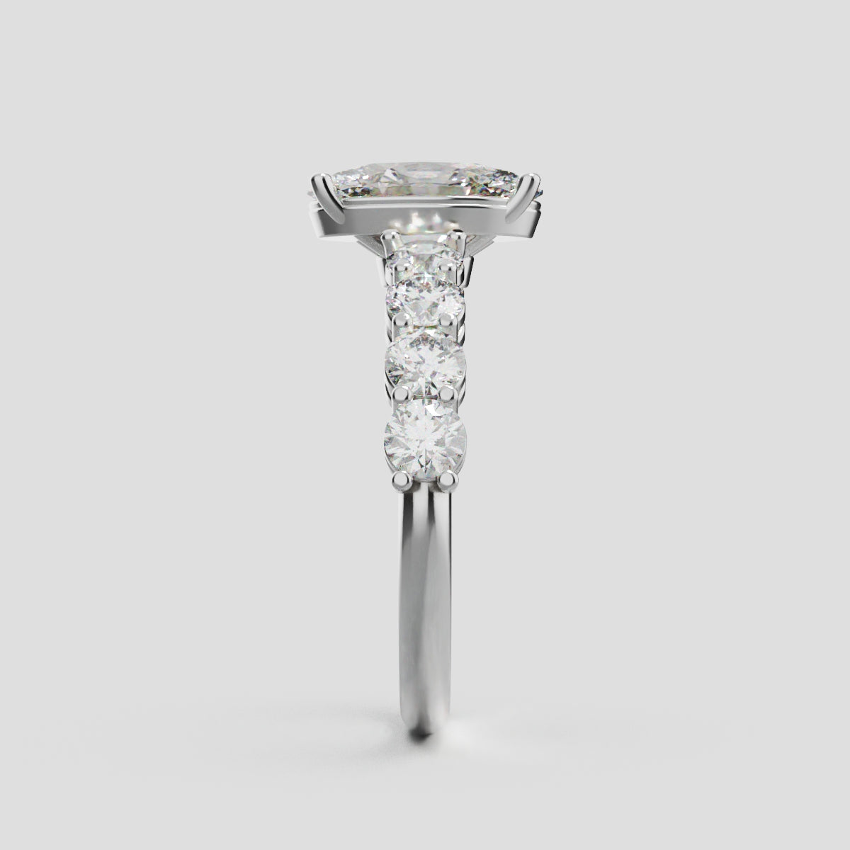 Fiume, 1.5ct oval lab grown diamond engagement ring, 3mm Side Stones, 18K white gold - side view