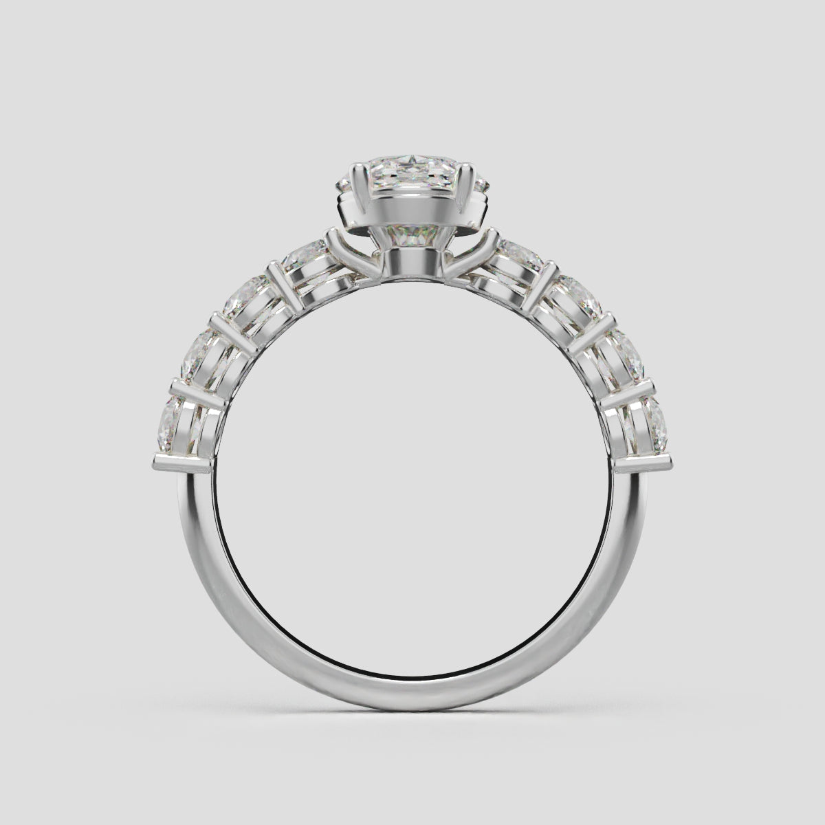 Fiume, 1.5ct oval lab grown diamond engagement ring, 3mm Side Stones, 18K white gold - through finger