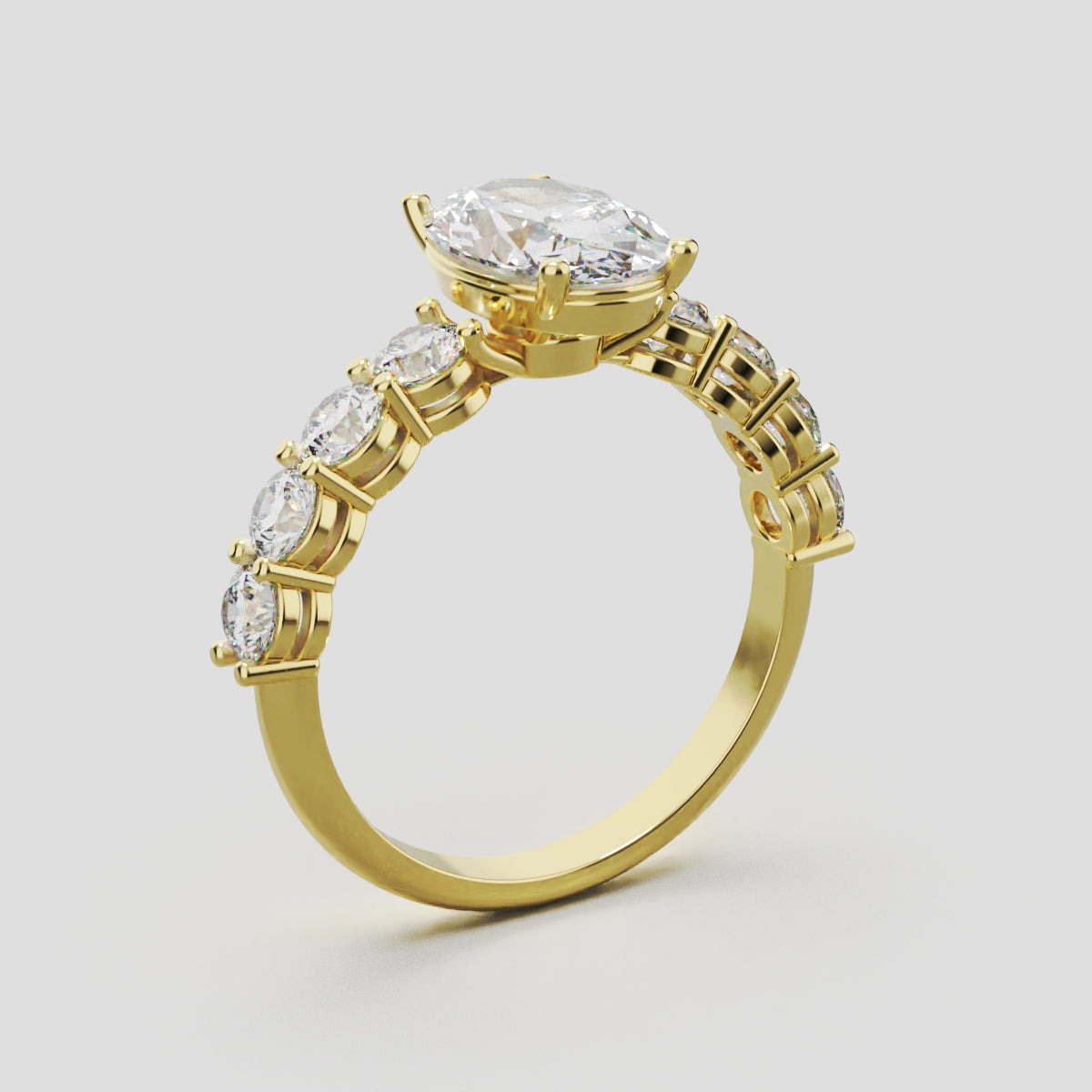 Fiume, 1.5ct oval lab grown diamond engagement ring, 3mm Side Stones, 18K yellow gold - ne