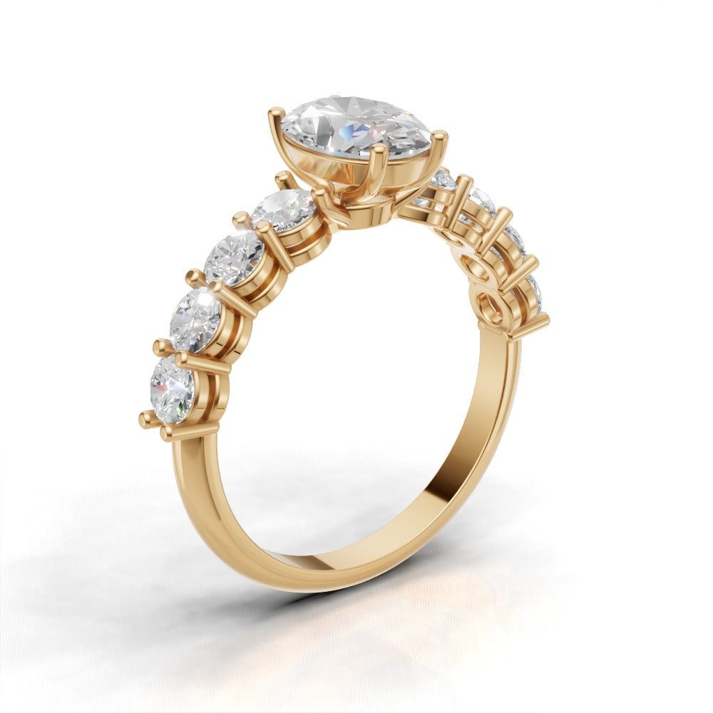 Fiume, 1ct oval lab grown diamond engagement ring, 3mm Side Stones, 18K yellow gold - ne