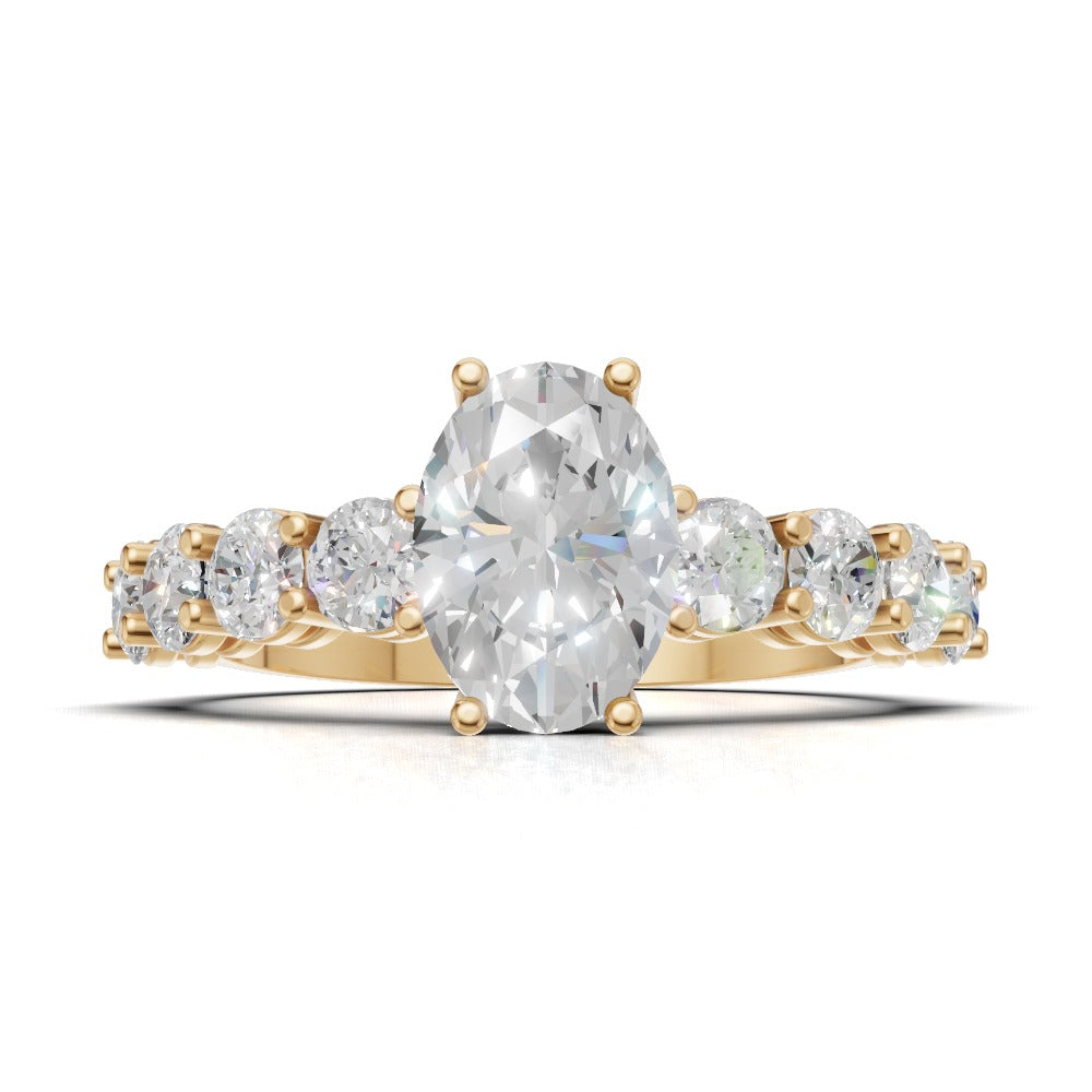 Fiume, 1ct oval lab grown diamond engagement ring, 3mm Side Stones, 18K yellow gold - view 4