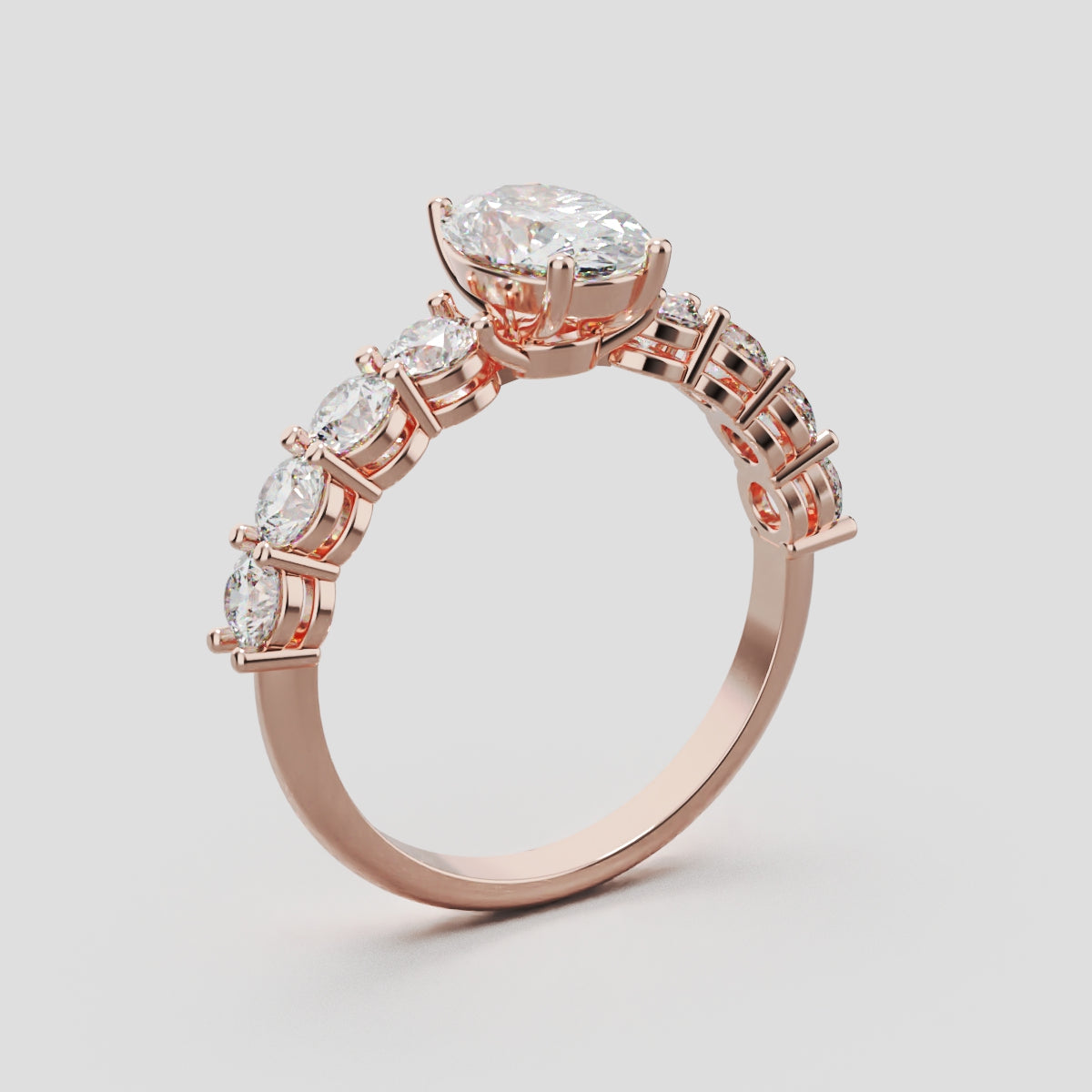 Fiume, 1ct oval lab grown diamond engagement ring, 3mm Side Stones, 18K rose gold - ne