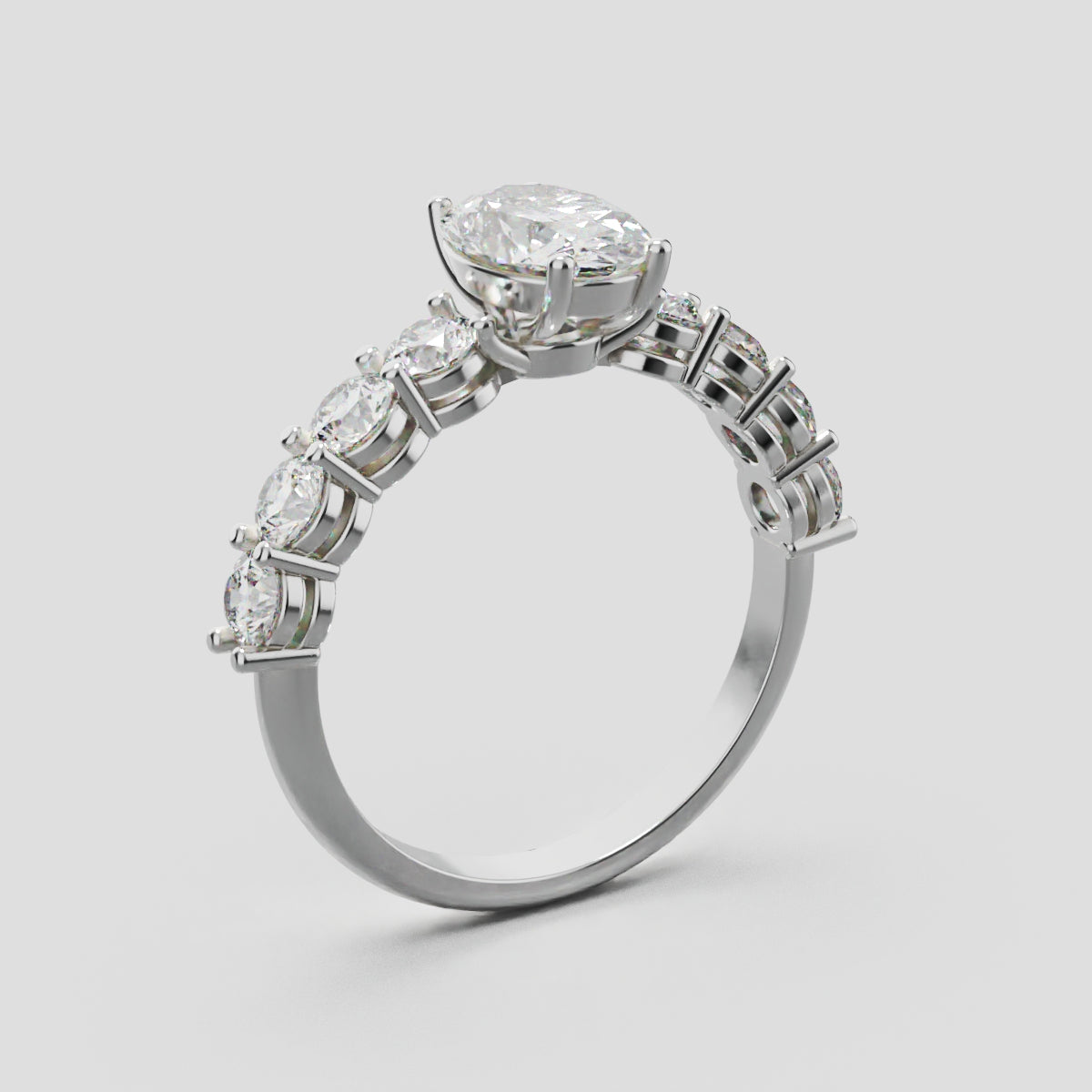 Fiume, 1ct oval lab grown diamond engagement ring, 3mm Side Stones, 18K white gold - ne
