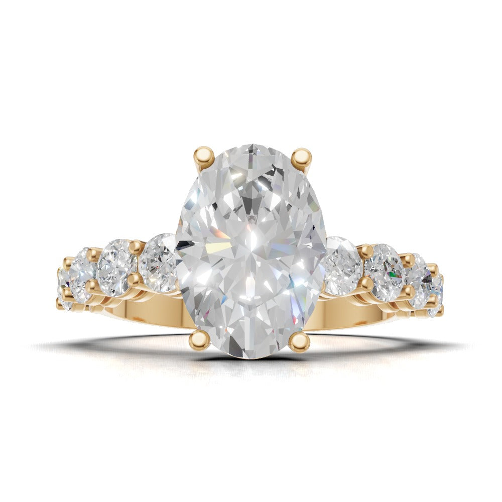 Fiume, 2ct oval lab grown diamond engagement ring, 3mm Side Stones, 18K yellow gold - view 4